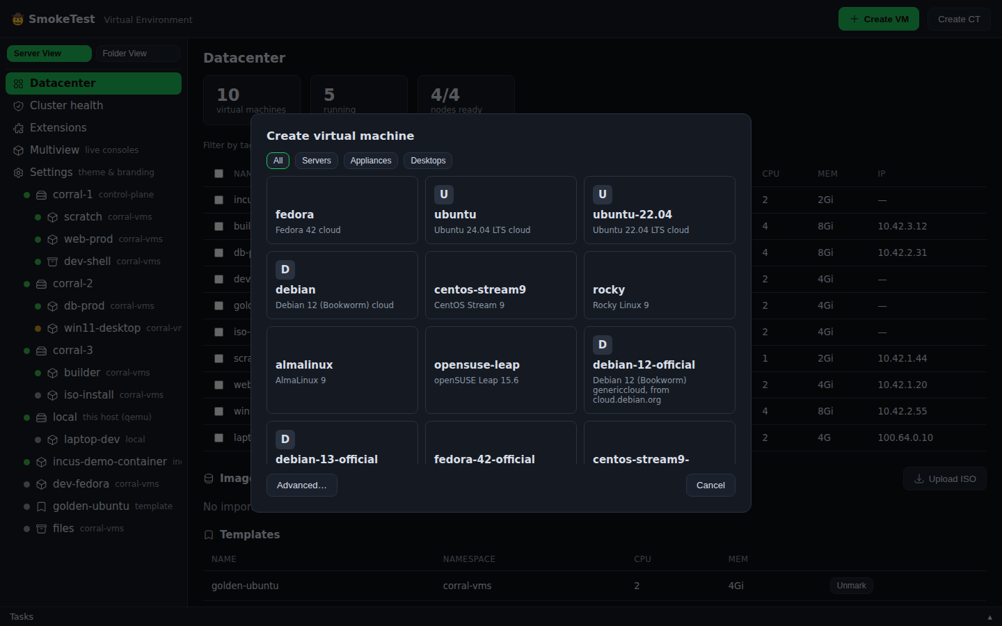The create wizard driven by the automated demo capture