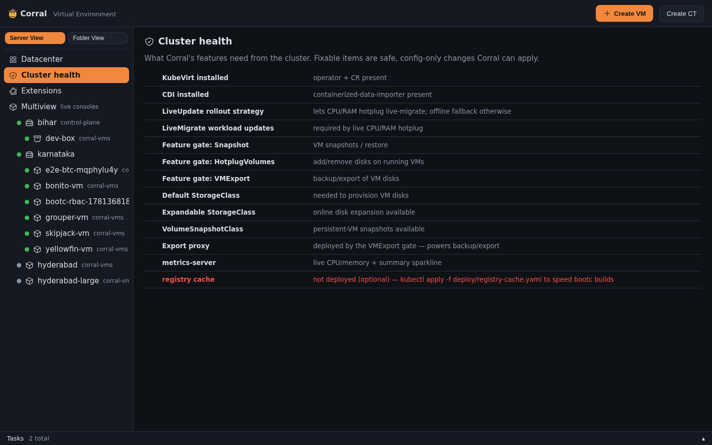 Cluster health β KubeVirt/CDI/storage readiness checks